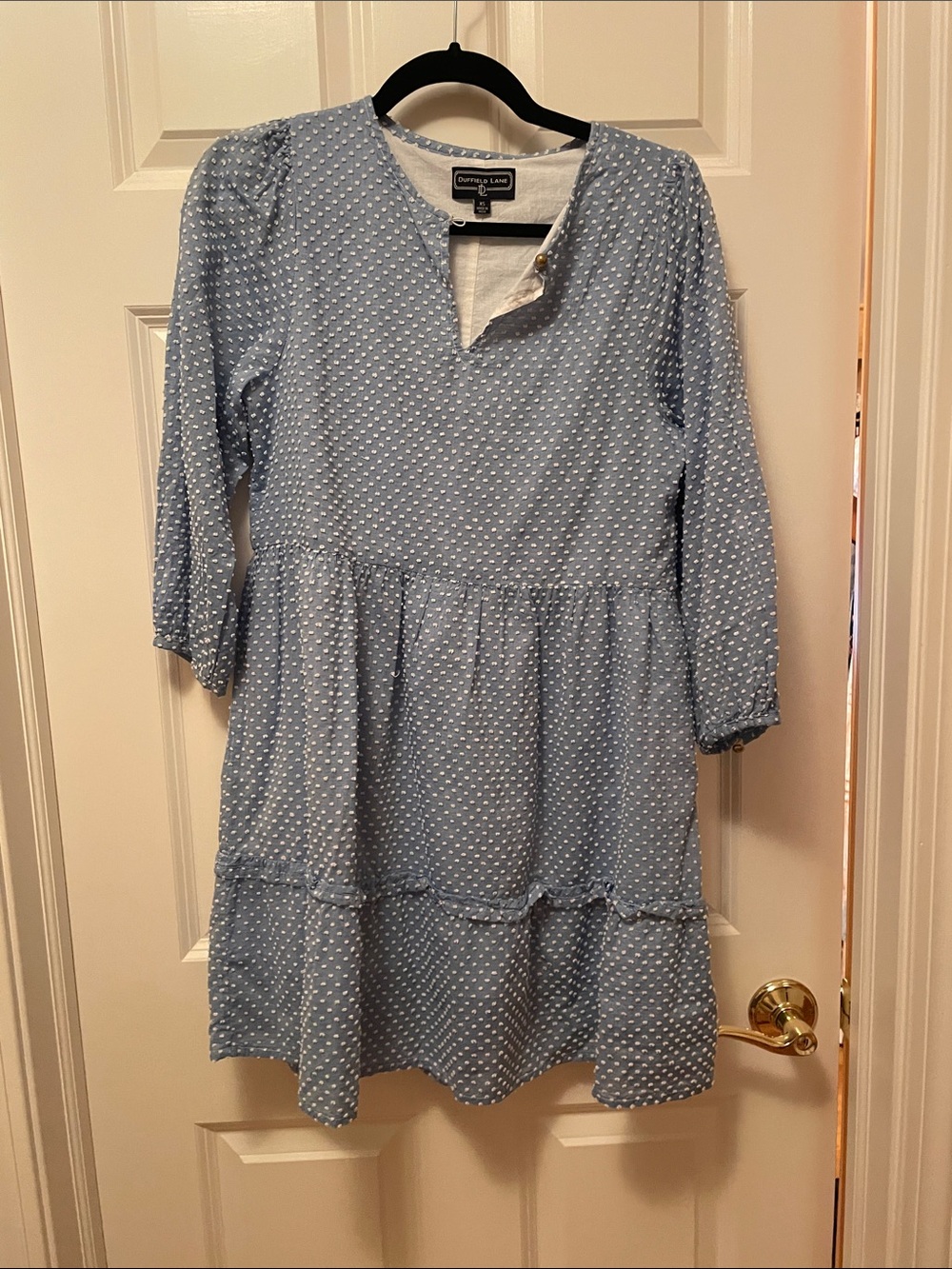 Duffield Lane Light Blue Swiss Dot Tiered Dress